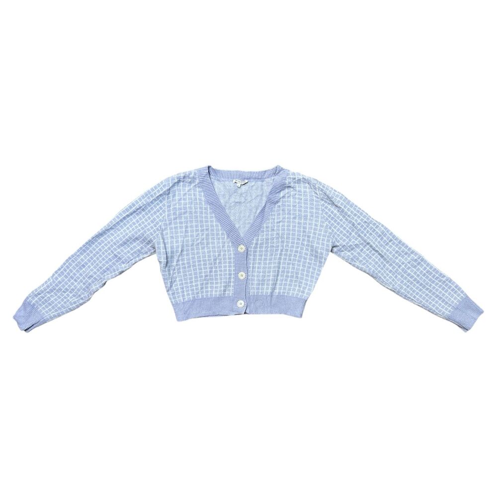 MIMOSA, Women's Button Down V-Neck Crop Cardigan Sweater, Purple & White, Large